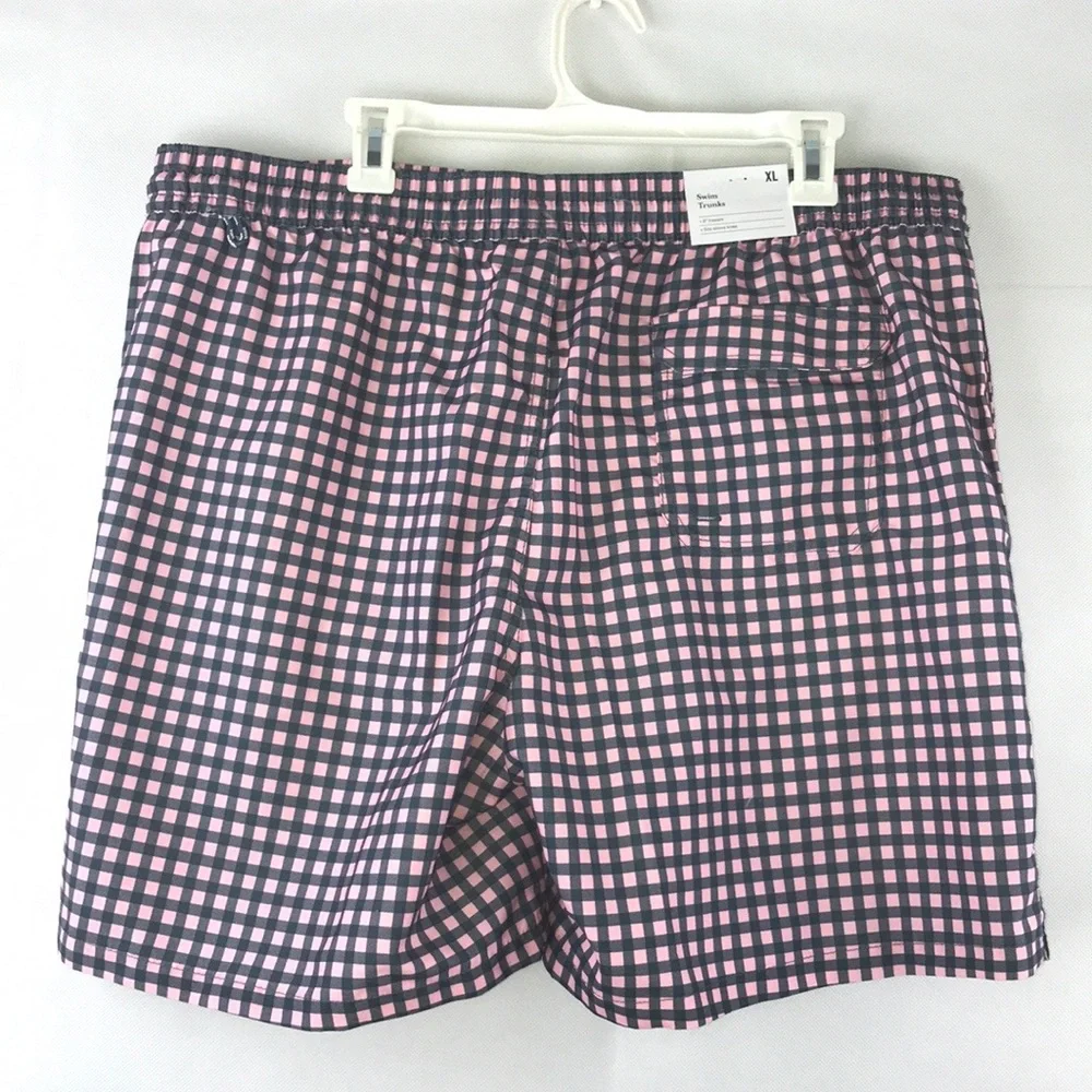 NWT Good Fellow & Co. Men’s Size XL Gingham Mesh Swim Shorts Trunks Gray Pink